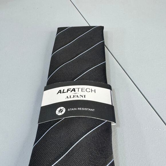 ALFANI ALFATECH Mens Necktie Clarkson Stripe Black Stain Resistant‎ New - Picture 1 of 9
